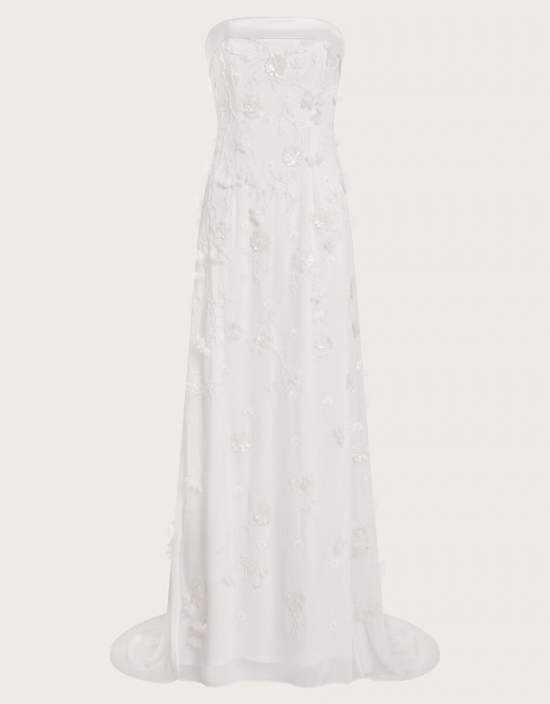 White Women's Monsoon Eve Embellished Bridal Dress | CXC-5271