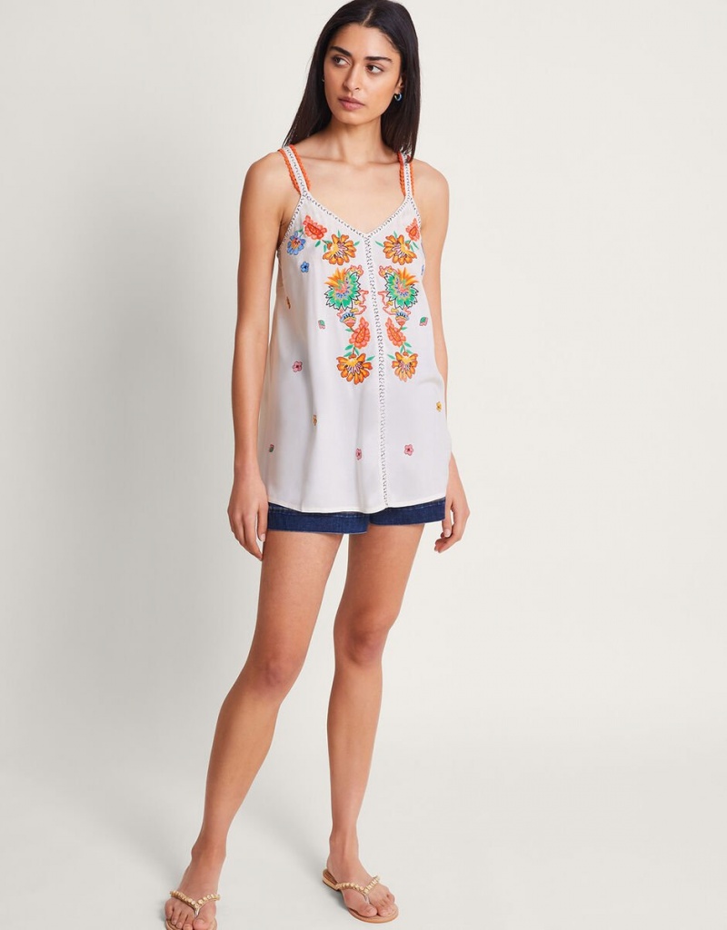 White Women's Monsoon Felicity Embroidered Cami Tops | PWT-0467