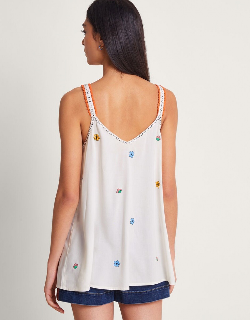 White Women's Monsoon Felicity Embroidered Cami Tops | PWT-0467