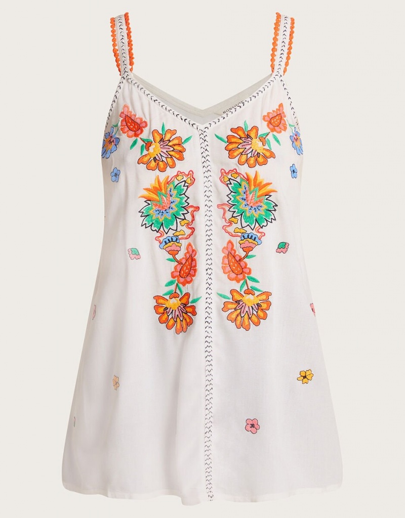 White Women's Monsoon Felicity Embroidered Cami Tops | PWT-0467