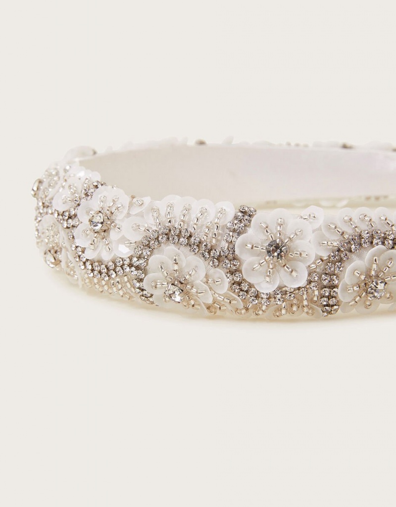 White Women's Monsoon Flower Beaded Headband | WPD-2458