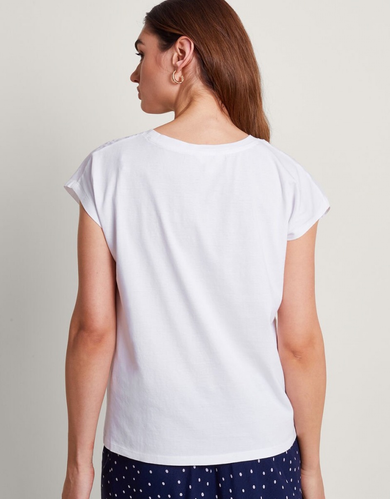 White Women's Monsoon Garcia Cutwork T-Shirt | NDG-9054