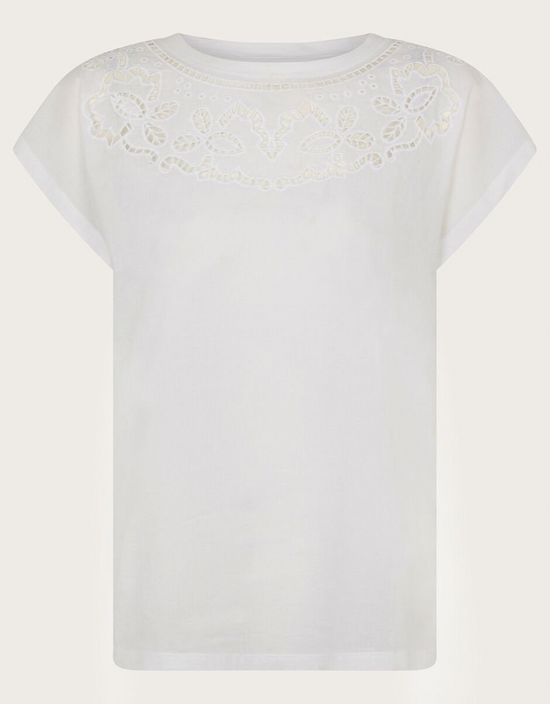 White Women's Monsoon Garcia Cutwork T-Shirt | NDG-9054