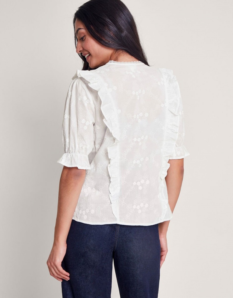 White Women's Monsoon Iris Embroidered Blouse | PAP-8160