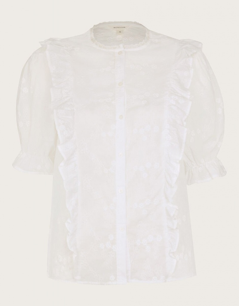 White Women's Monsoon Iris Embroidered Blouse | PAP-8160