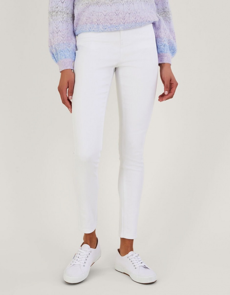 White Women's Monsoon Iris Regular-Length Skinny with Sustainable Cotton Jeans | MDP-6826