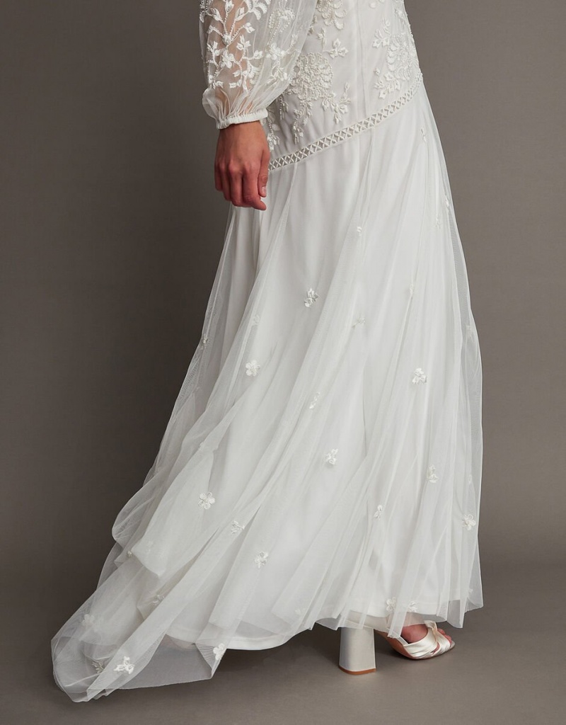 White Women's Monsoon Josette Embellished Bridal Dress | BFI-4961