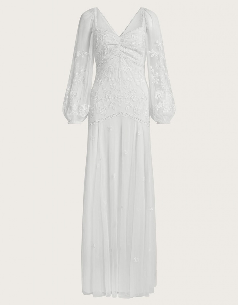 White Women's Monsoon Josette Embellished Bridal Dress | BFI-4961