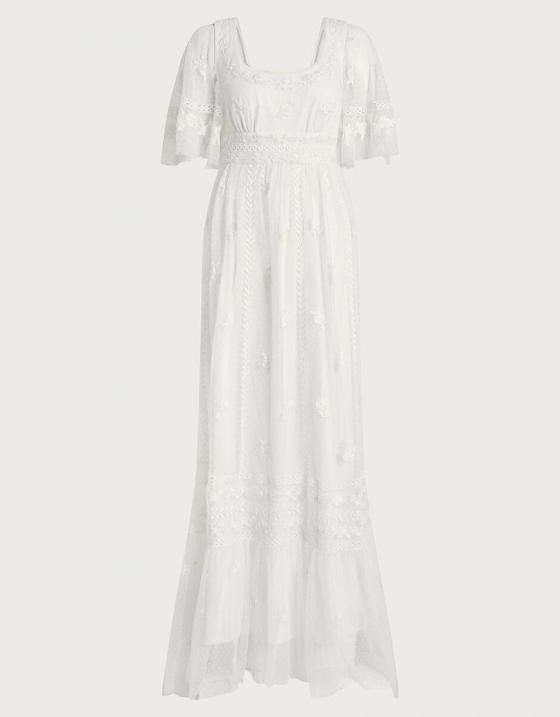 White Women's Monsoon Julita Embroidered Lace Bridal Dress | ZYA-2948