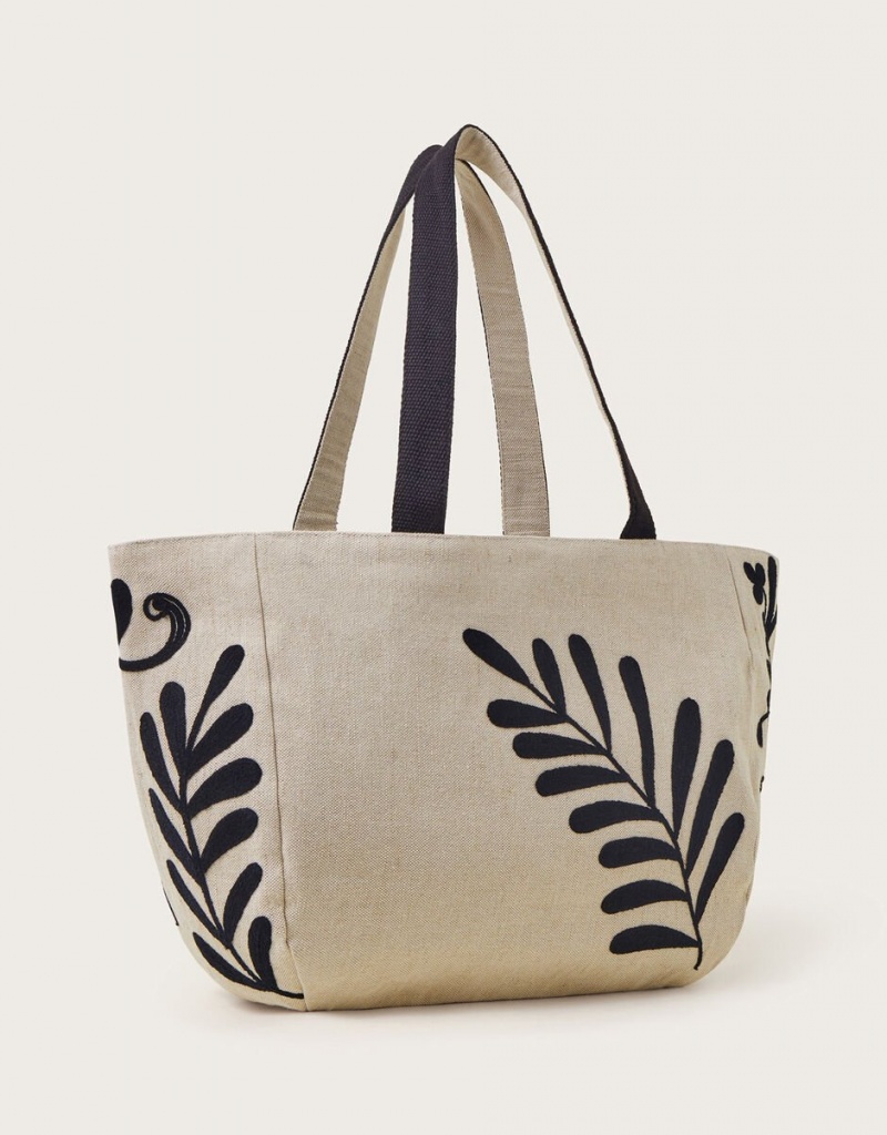 White Women's Monsoon Leaf Print Tote Bags | QZR-0085