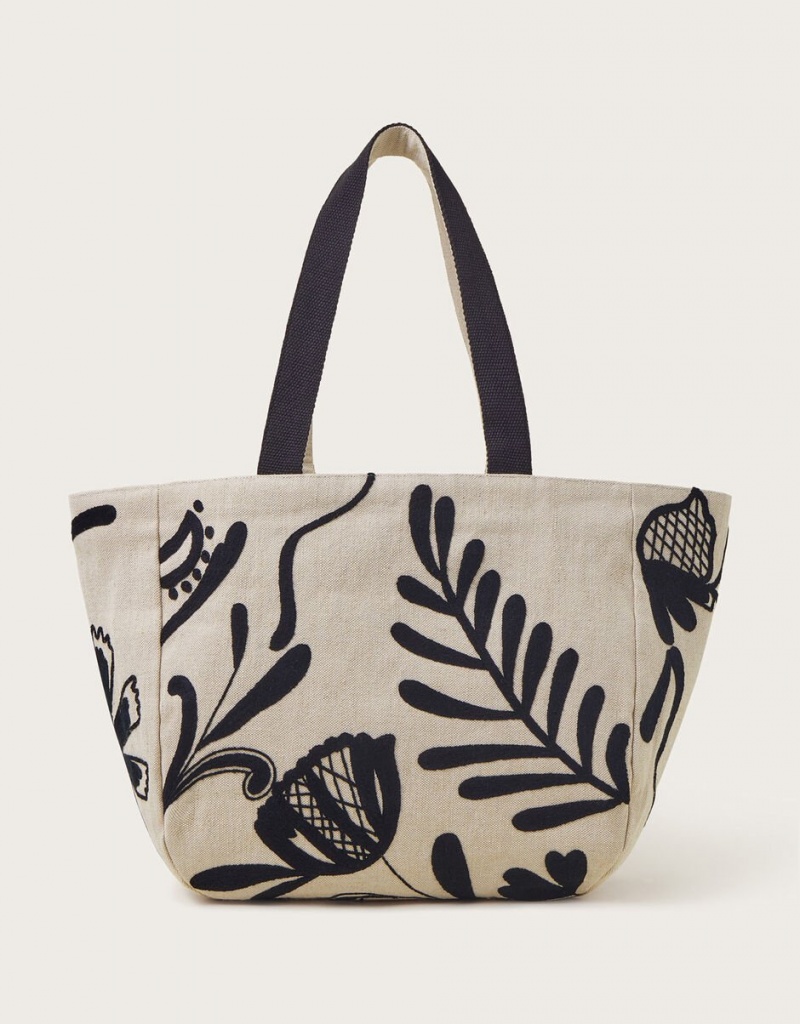 White Women\'s Monsoon Leaf Print Tote Bags | QZR-0085