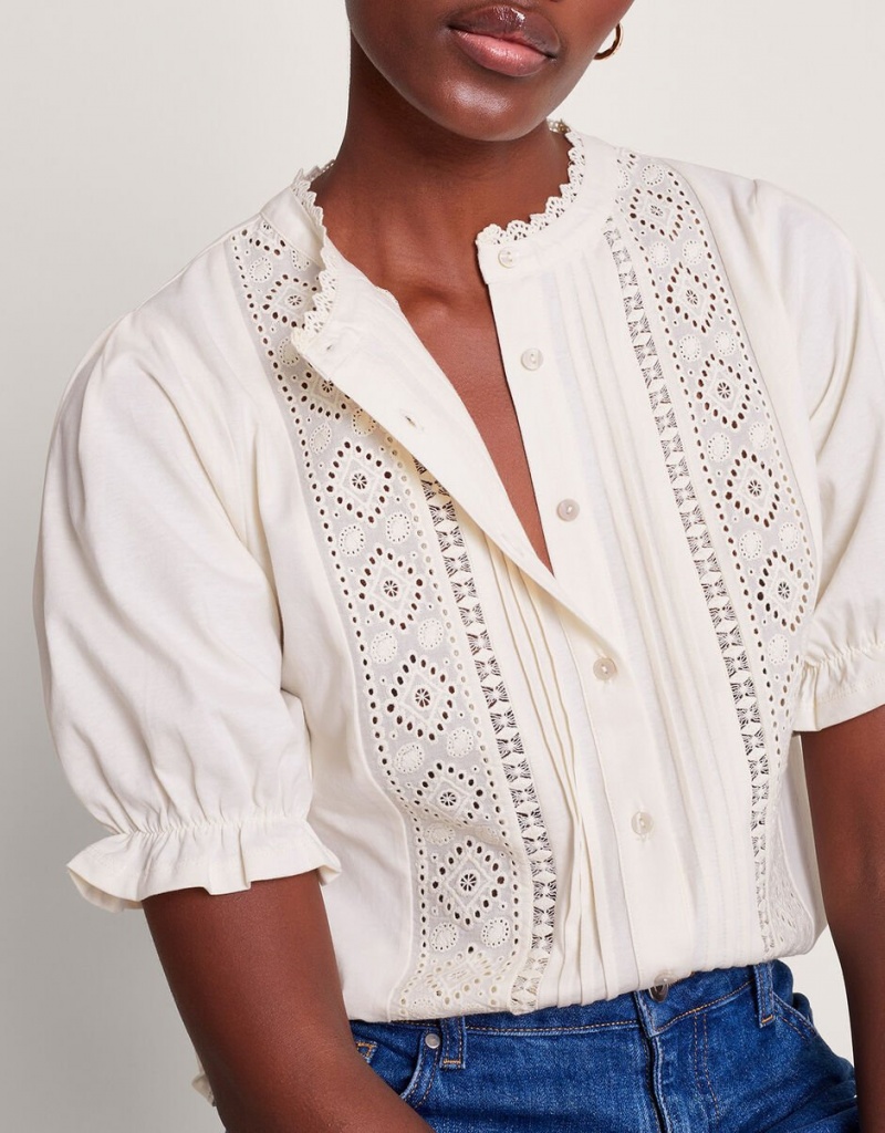 White Women's Monsoon Livvy Lace Trim Tops | MGF-1130