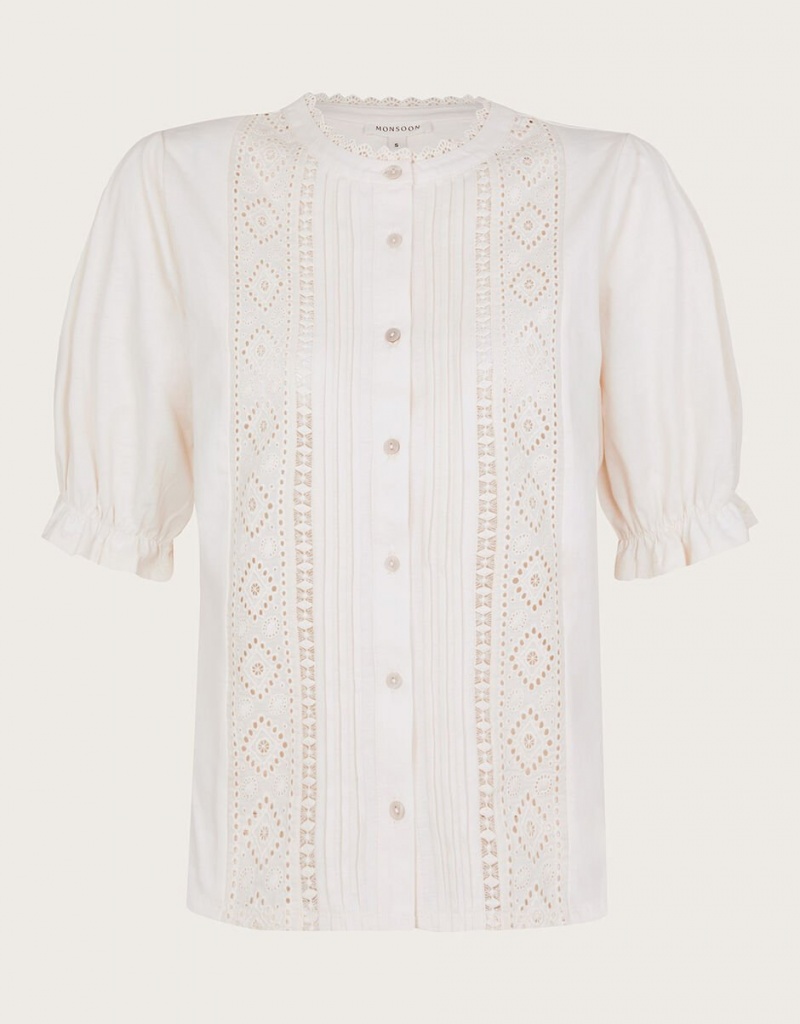 White Women's Monsoon Livvy Lace Trim Tops | MGF-1130