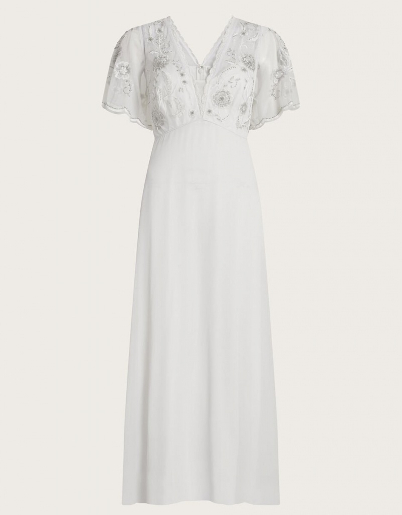 White Women's Monsoon Liz Embroidered Bridal Dress | ZEP-8008