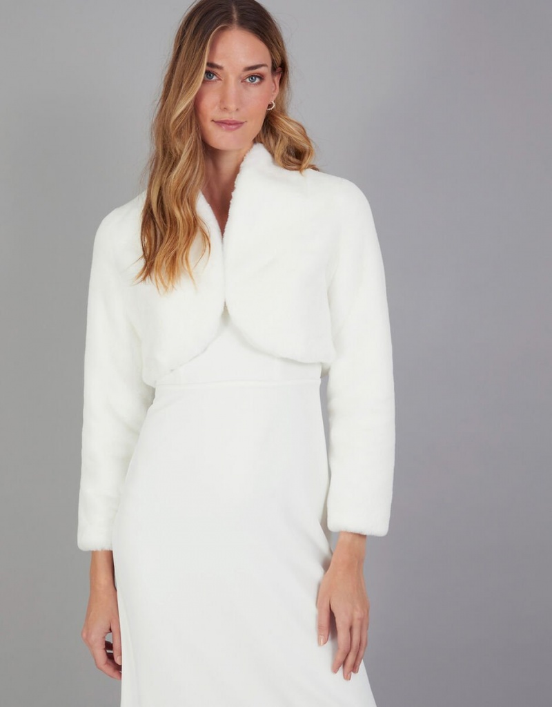 White Women's Monsoon Melanie Faux Fur Bridal Jacket | WIJ-5958