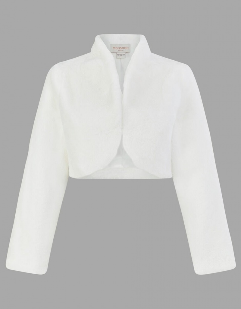 White Women's Monsoon Melanie Faux Fur Bridal Jacket | WIJ-5958