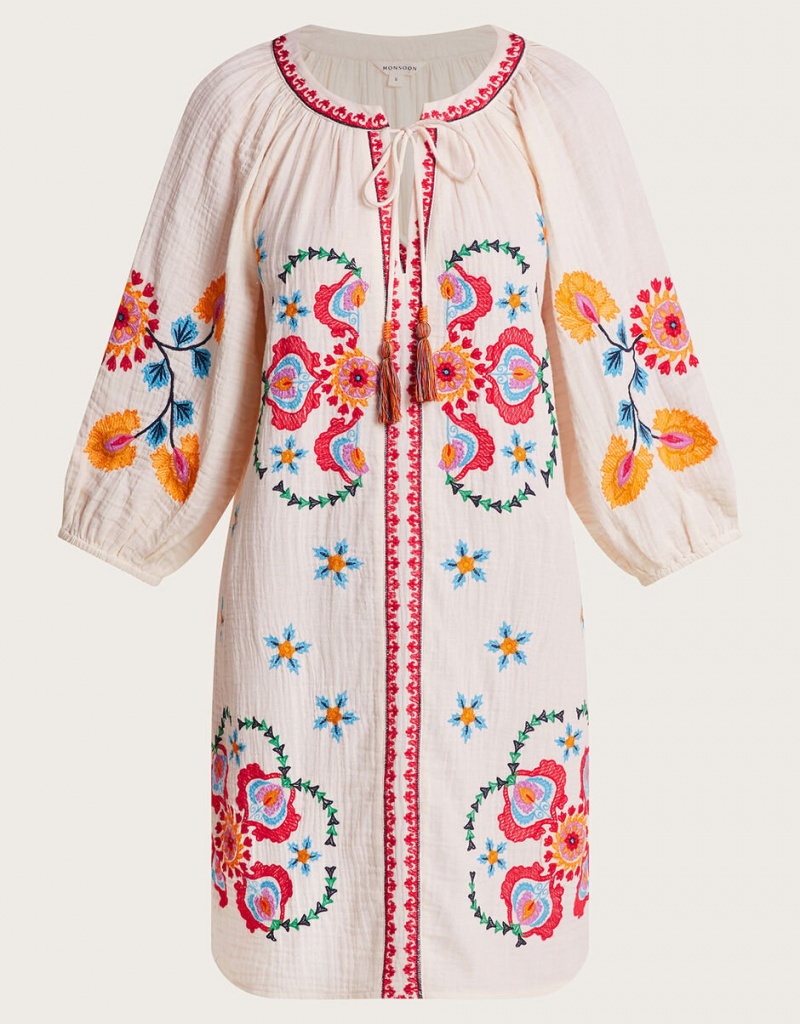 White Women's Monsoon Opal Embroidered Kaftans | JSX-3886