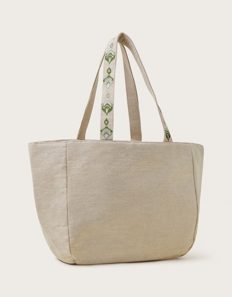 White Women's Monsoon Palm Canvas Tote Bags | ESI-5651