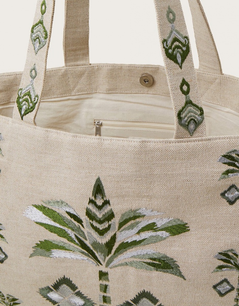 White Women's Monsoon Palm Canvas Tote Bags | ESI-5651