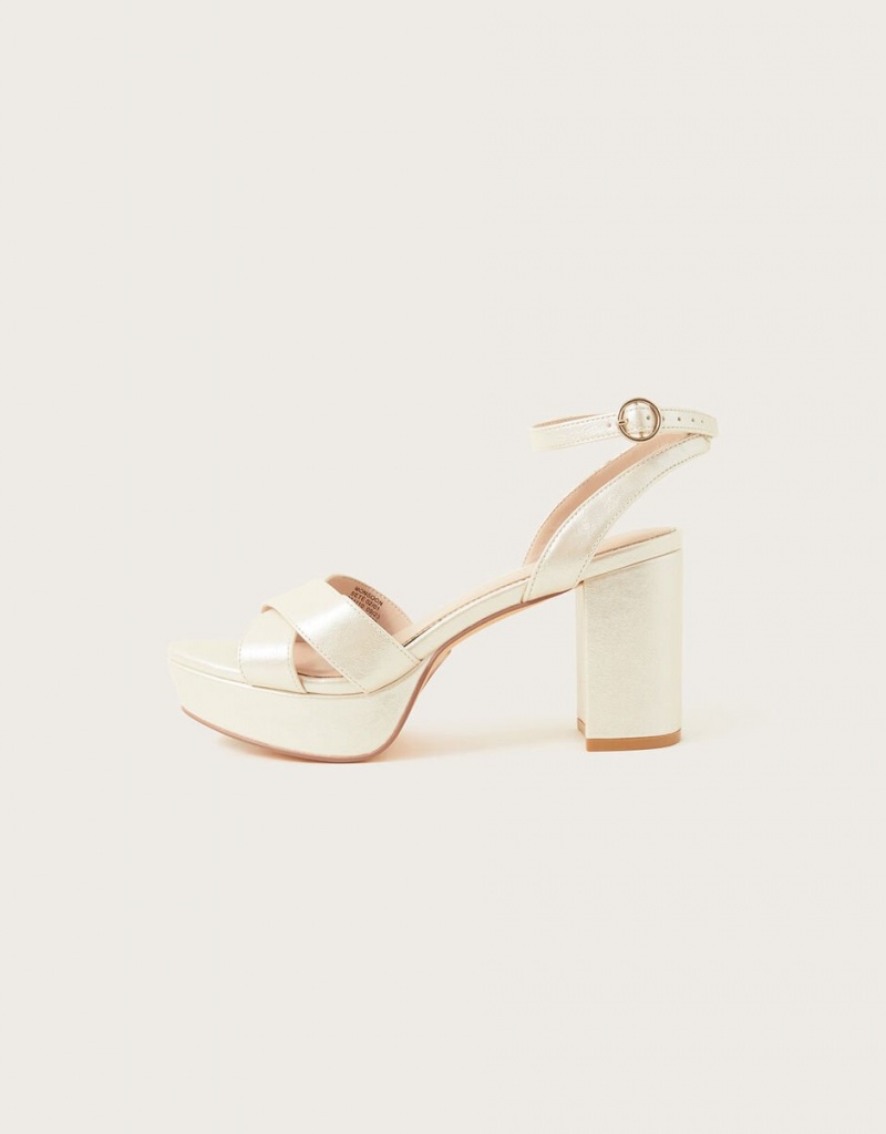 White Women's Monsoon Pearlised Platform Heeled Sandals | EYI-5948