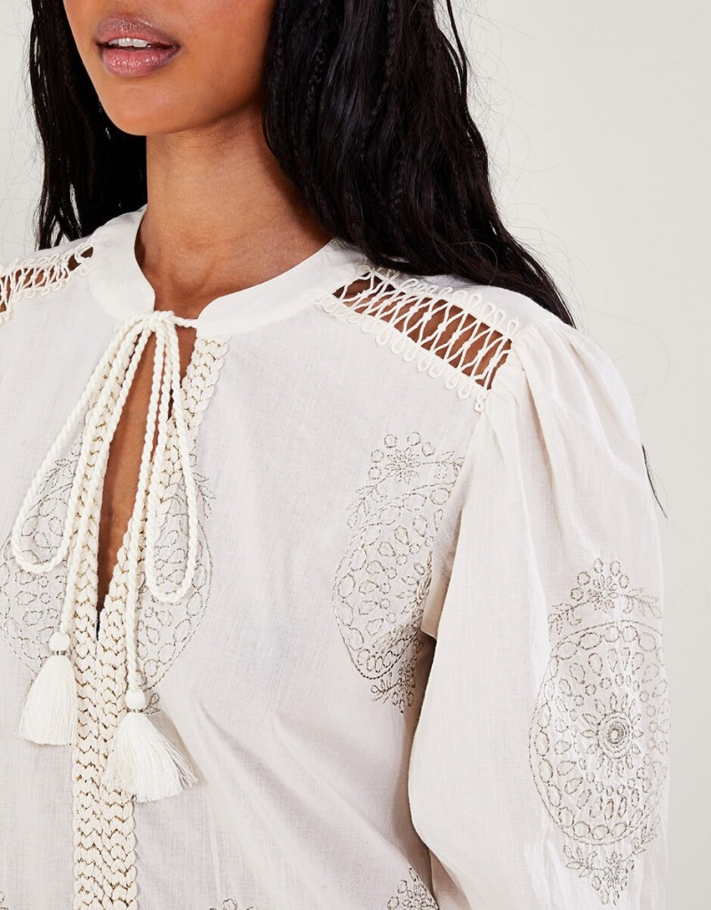 White Women's Monsoon Penny Embroidered Kaftans | LWD-9472