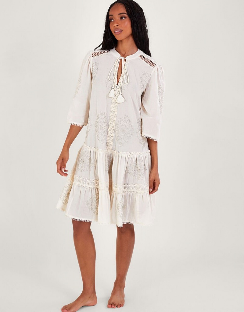 White Women\'s Monsoon Penny Embroidered Kaftans | LWD-9472