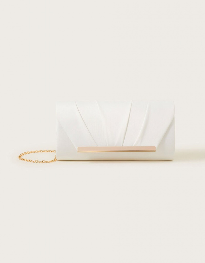 White Women's Monsoon Pleated Clutch Bags | JWS-3212