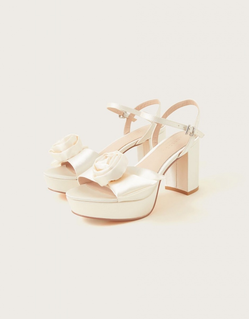 White Women's Monsoon Rosette Platform Sandals | AHA-5844