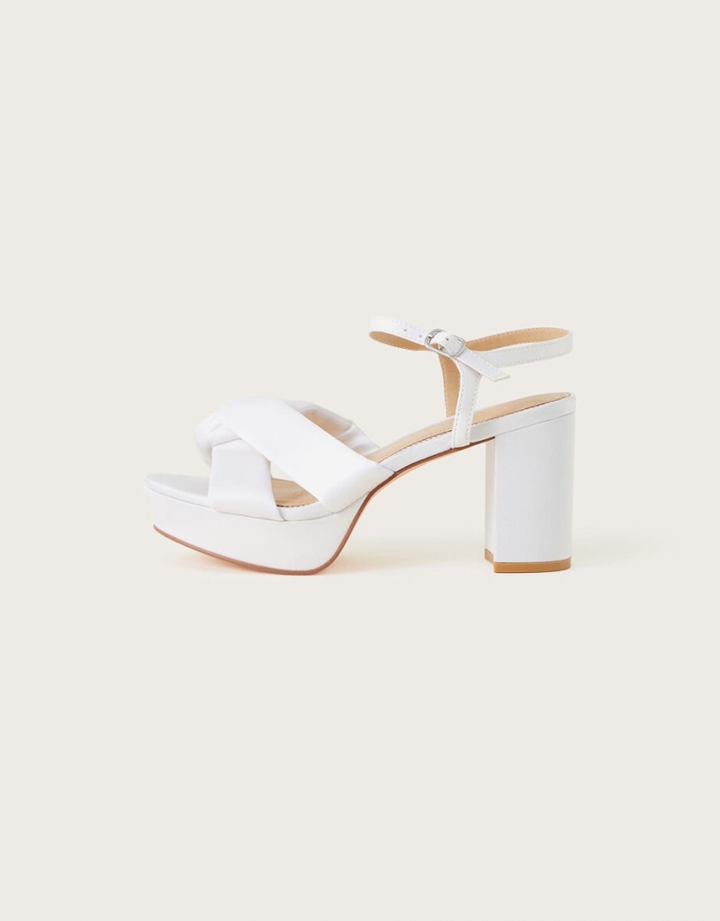 White Women's Monsoon Satin Knot Platform Heeled Sandals | GZK-0368