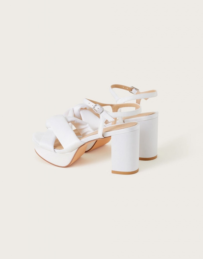 White Women's Monsoon Satin Knot Platform Heeled Sandals | GZK-0368