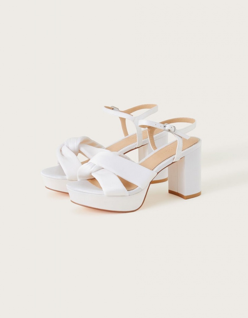 White Women\'s Monsoon Satin Knot Platform Heeled Sandals | GZK-0368