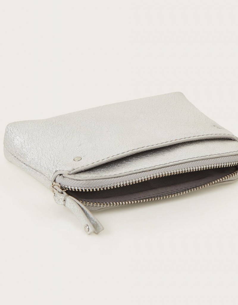 White Women's Monsoon Small Leather Metallic Pouch Bags | PYQ-6612