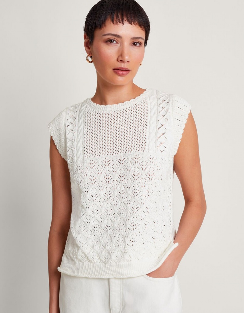 White Women\'s Monsoon Sofia Stitch Knitedt Vest Tops | RQJ-7503