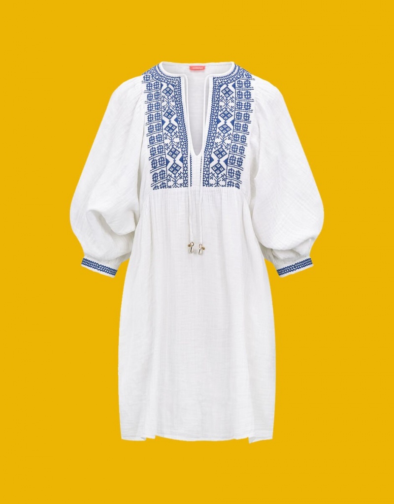 White Women\'s Monsoon Sunuva Embroidered Dress | TVC-0714