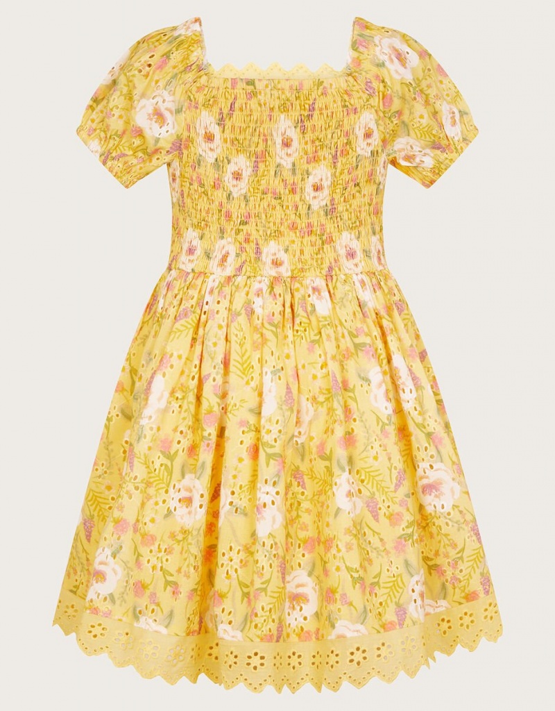 Yellow Kids' Monsoon Broderie Floral Dress | PFV-0642