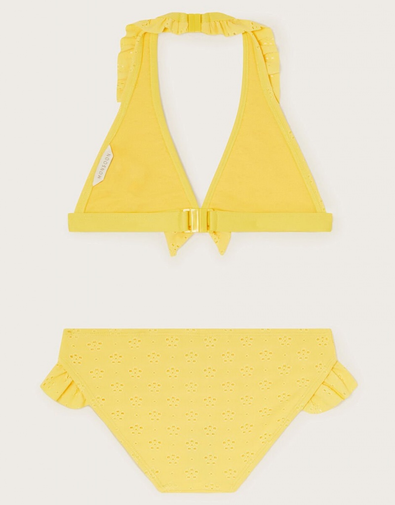 Yellow Kids' Monsoon Broderie Triangle Bikini Set Swimwear | TER-1142