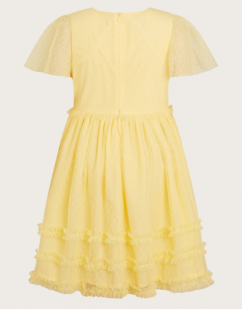 Yellow Kids' Monsoon Buttercup Dobby Dress | QQV-4436