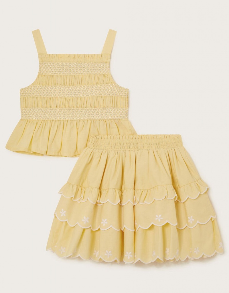 Yellow Kids' Monsoon Daisy Top and Set Skirts | CFE-4700