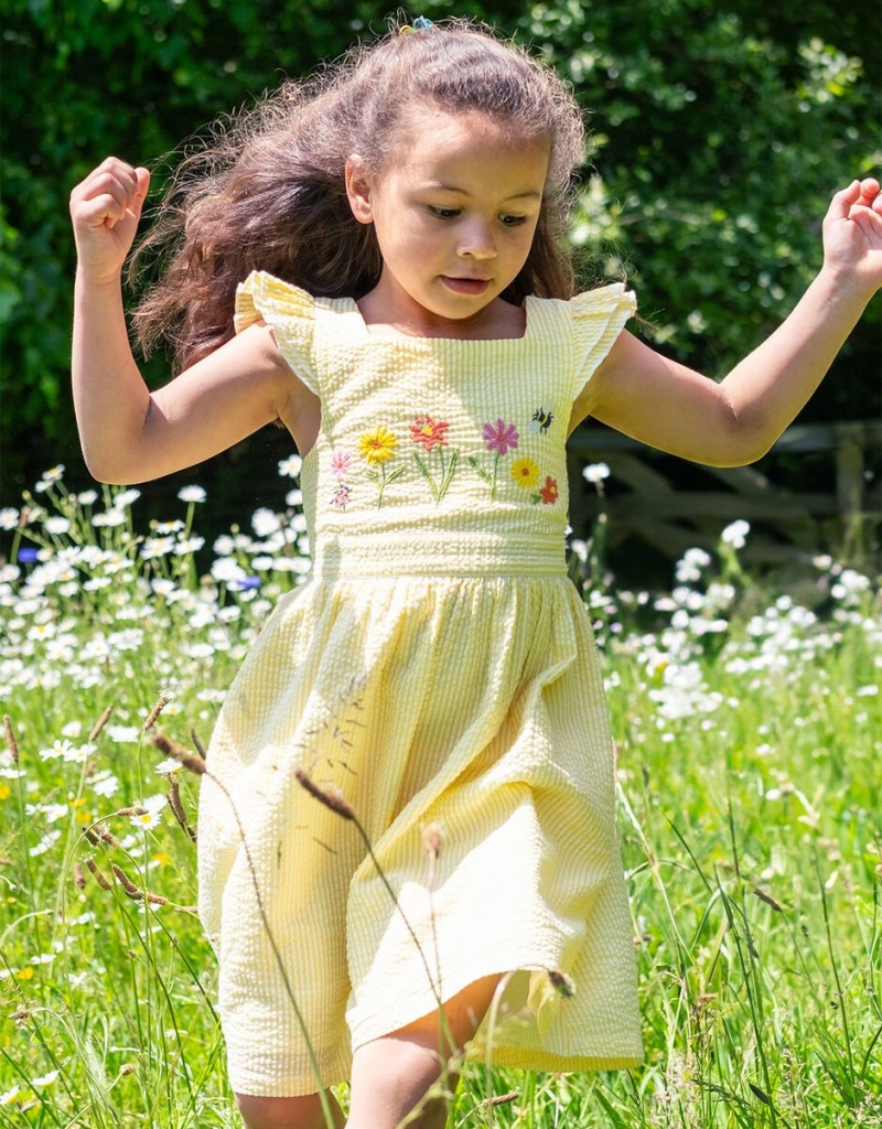 Yellow Kids' Monsoon Frugi Embroidered Dress | LJZ-3013