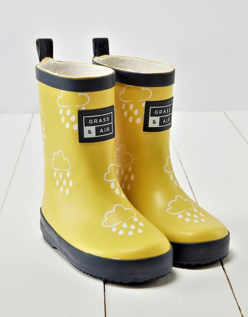 Yellow Kids' Monsoon Grass and Air Colour-Revealing Wellies Boots | CIX-8561