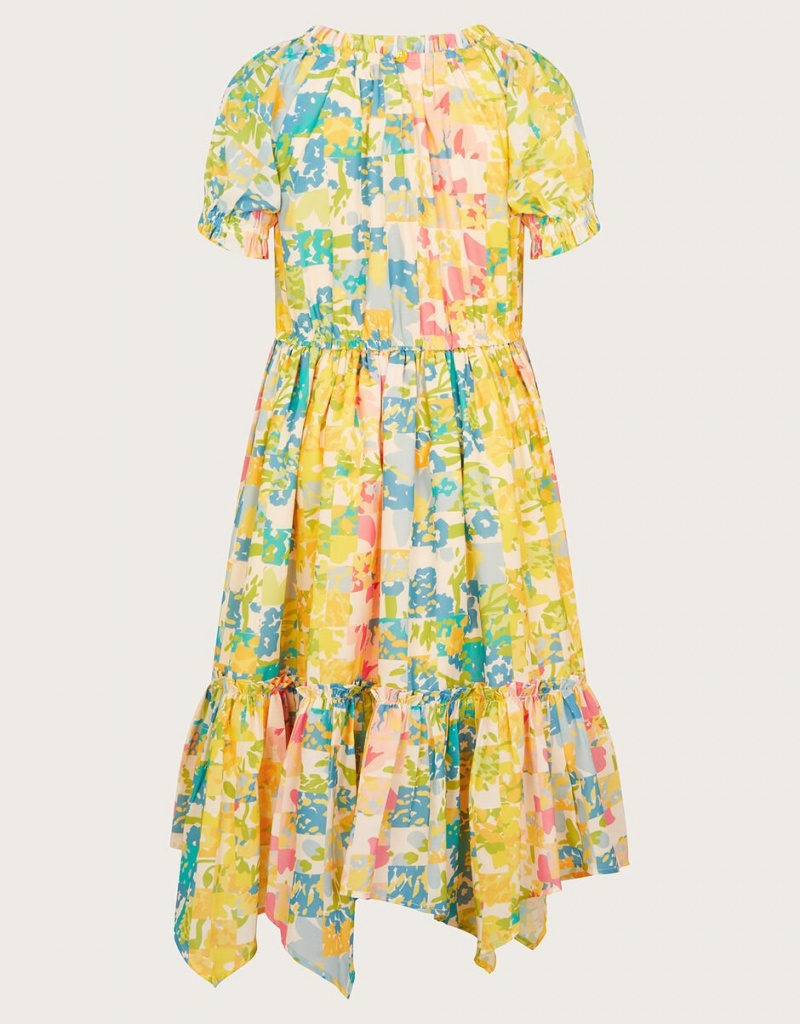 Yellow Kids' Monsoon Patchwork Floral Dress | RGZ-7410