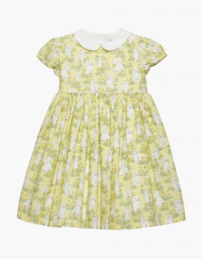 Yellow Kids' Monsoon Trotters Bunny Print Dress | ATD-1293