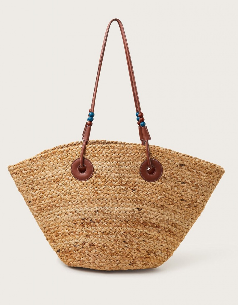 Yellow Women's Monsoon Caroline Raffia Tote Bags | DQH-0548