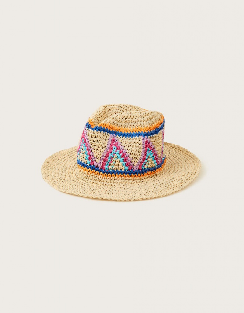 Yellow Women\'s Monsoon Macrame Detail Fedora Hats | FVO-7837