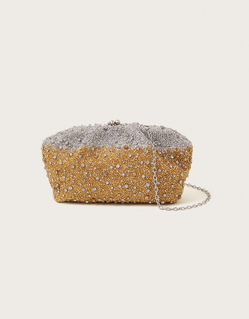 Yellow Women's Monsoon Ombre Hand-Beaded Clutch Bags | LME-3621