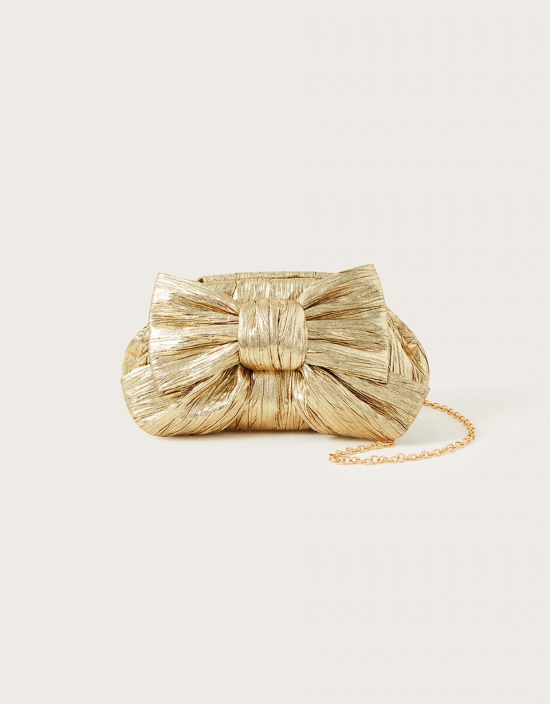 Yellow Women's Monsoon Oversized Bow Metallic Bags | AXN-0185