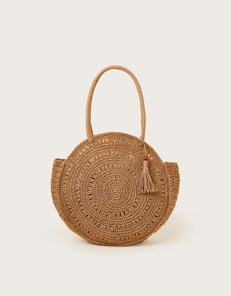 Yellow Women's Monsoon Round Metallic Raffia Bags | QQY-0827