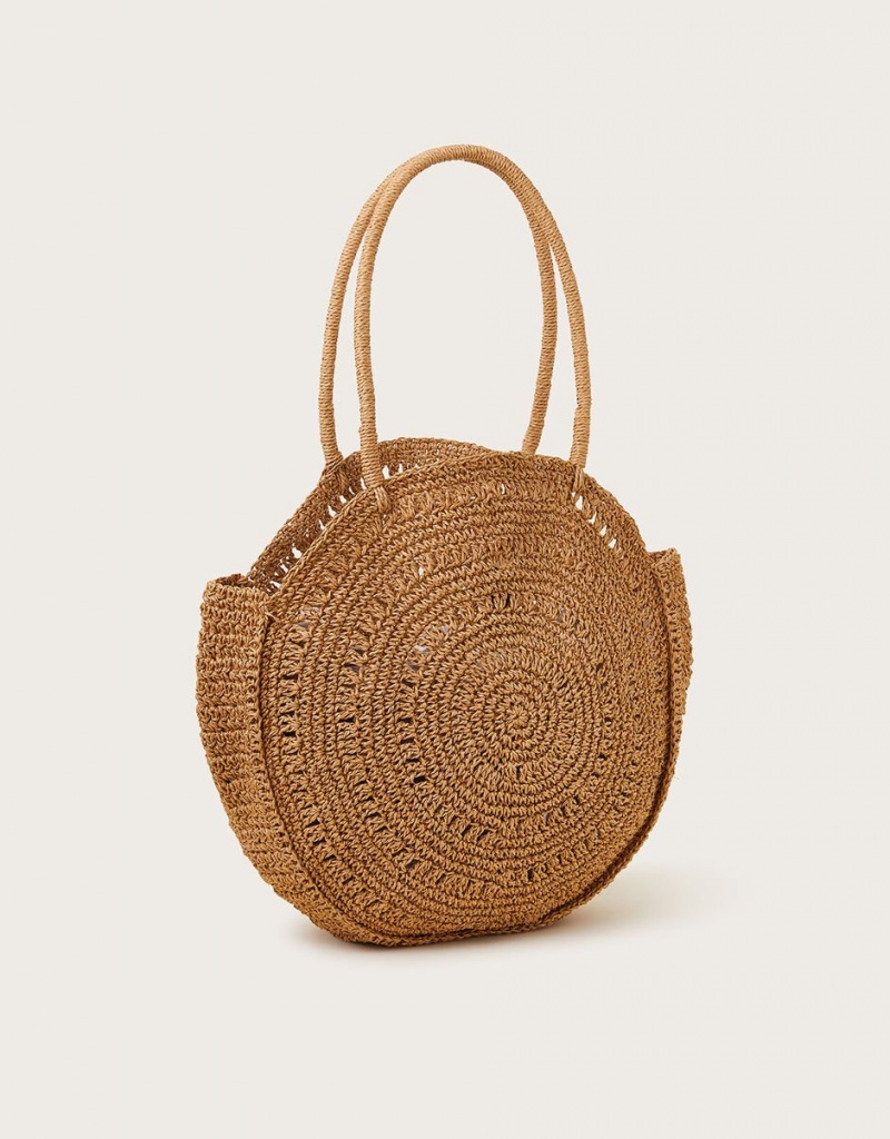 Yellow Women's Monsoon Round Metallic Raffia Bags | QQY-0827