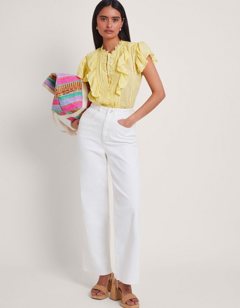 Yellow Women's Monsoon Rue Embroidered Ruffle Blouse | HSW-8690