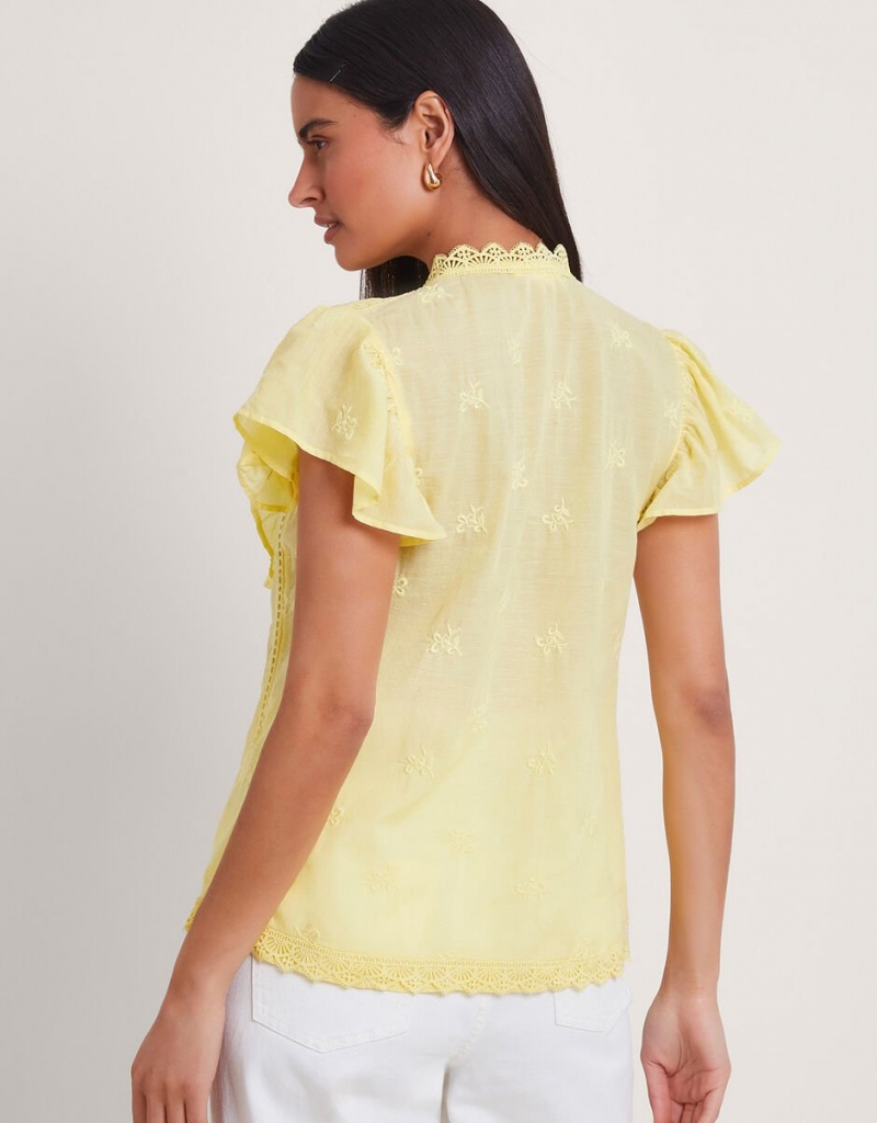 Yellow Women's Monsoon Rue Embroidered Ruffle Blouse | HSW-8690